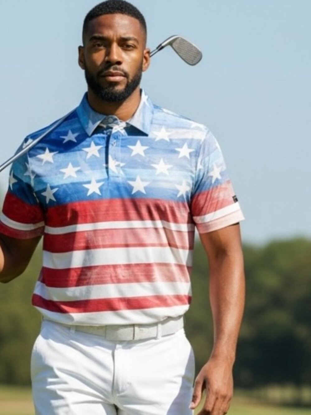 NEW YATTA Golf Polo Men’s LARGE American Flag Design Short Sleeve NWT